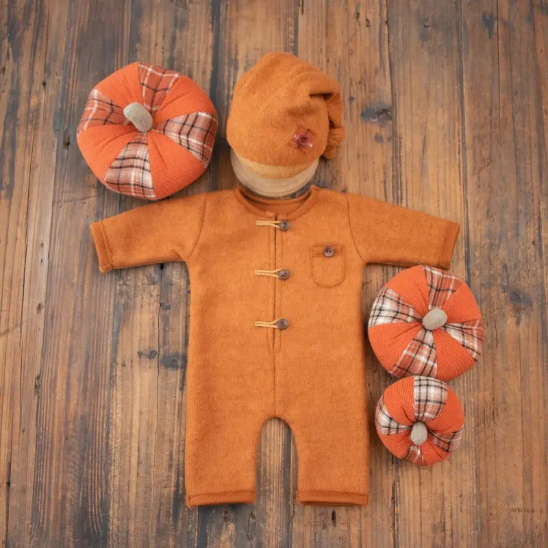Baby Pumpkin Outfit Hat Set - Newborn Photography Fall Costume - Image 3